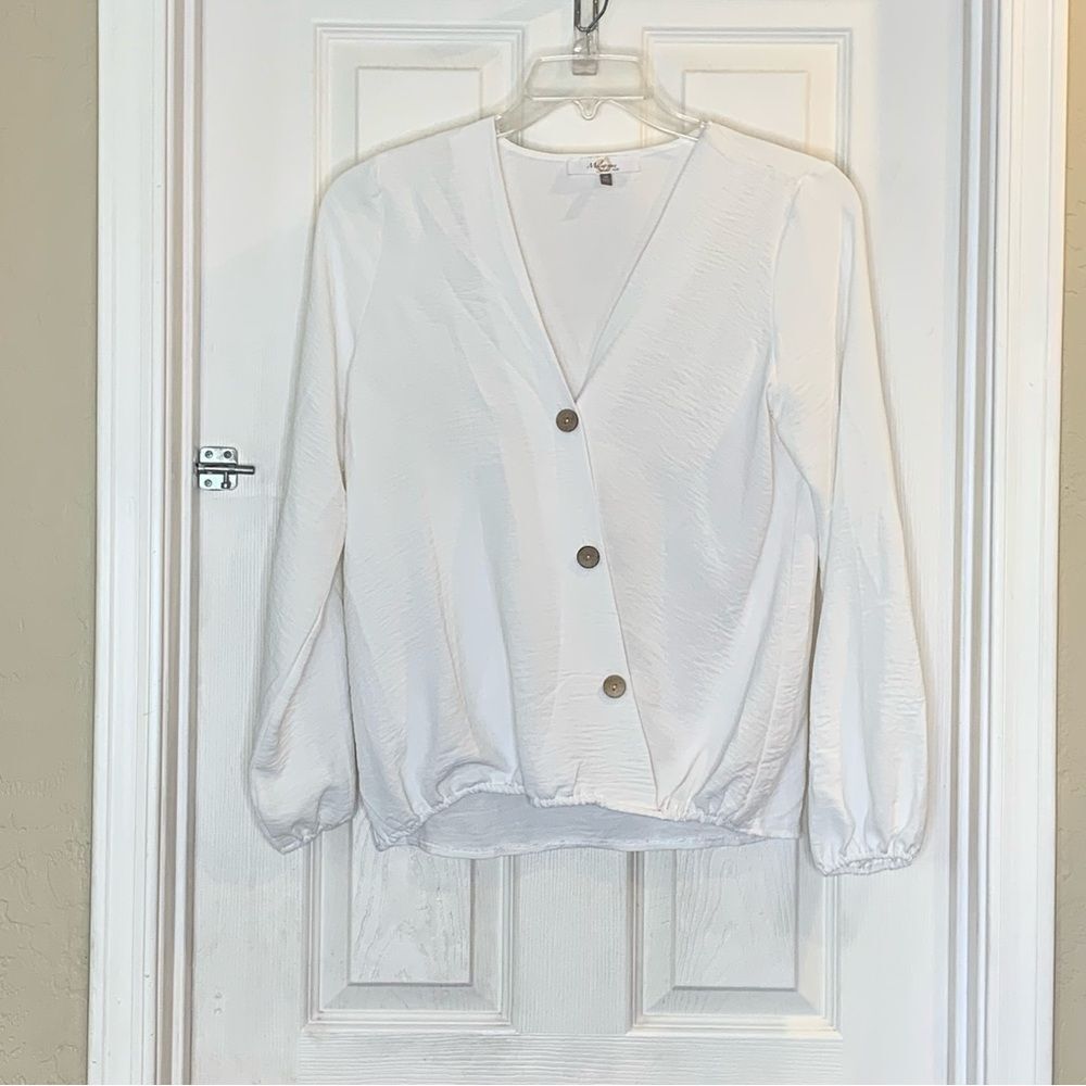 Melograno Rice White Blouse Crossbody Buttons Size Medium